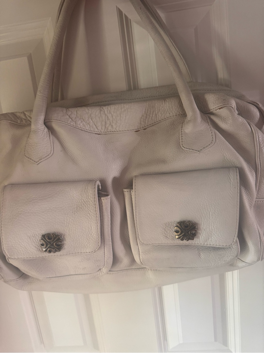 Tylie Malibu Cream Leather Shoulder Bag with Front Flap Pockets